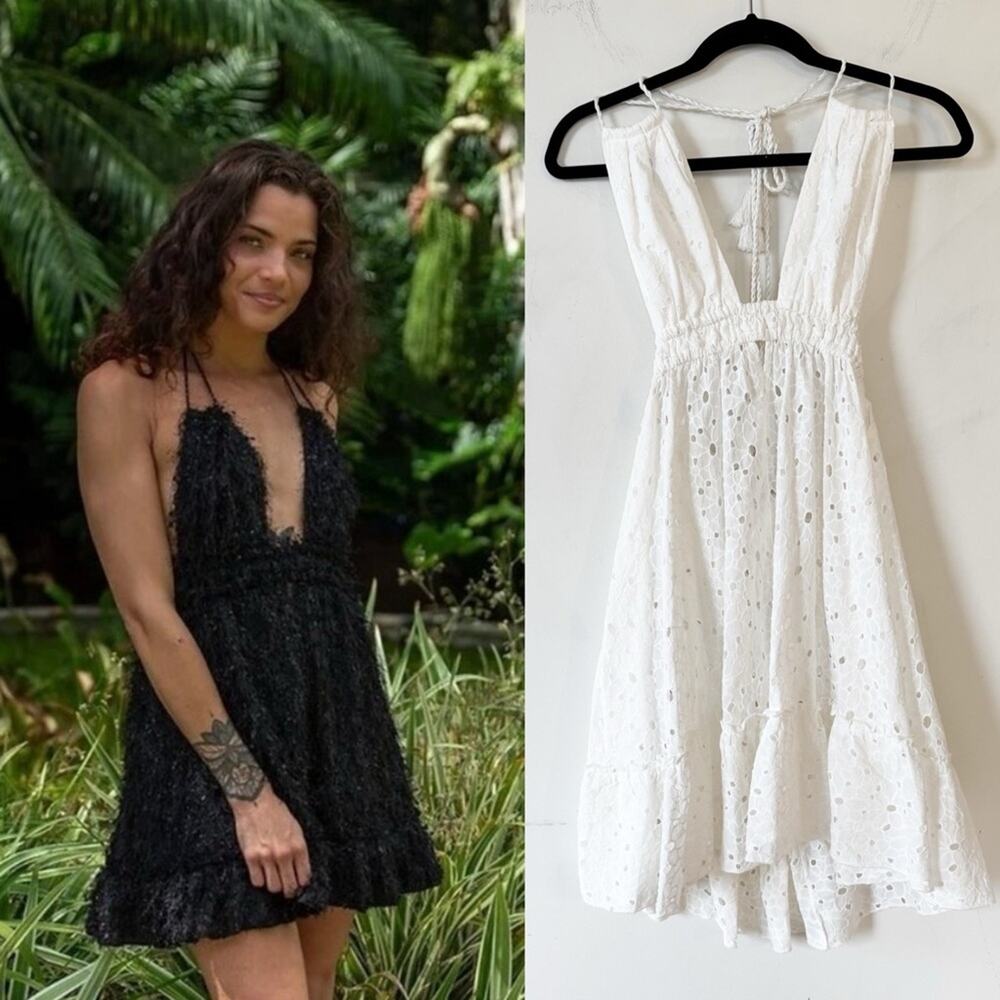 Pop St Barth White Daisy Eyelet Sara Halter Mini Dress Beach Coverup OS / Small